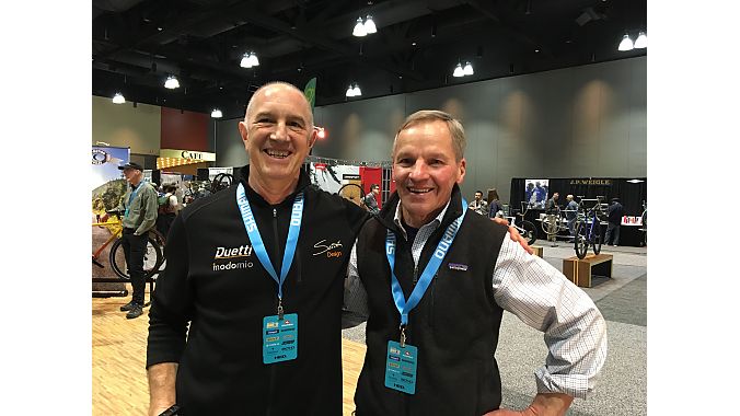 Former colleagues and old friends Ben Serotta and Peter Weigle, took a few moments to catch up between meeting prospective clients.