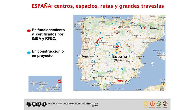IMBA projects in Spain, red indicates completed projects; blue indicates projects in progress 