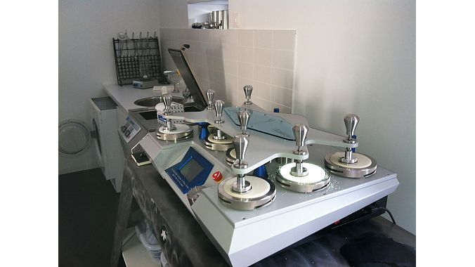 A fabric testing machine at the Assos headquarters.