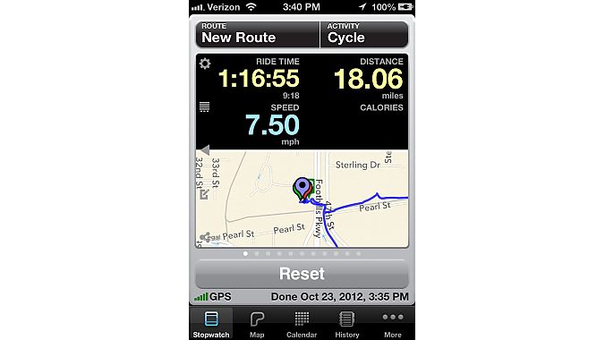 One of Cyclemeter's 'Stopwatch' screens