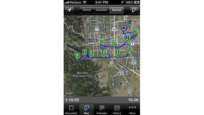 A hybrid satellite/road map of a ride