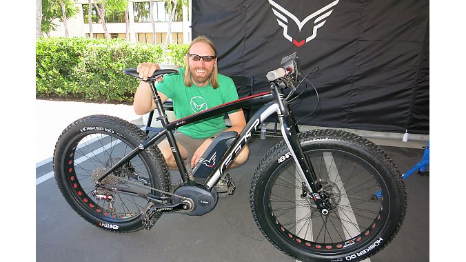 Zach Krapfl,e-bike brand manager, with the Bosch-equipped Lebowsk-e electric fat bike