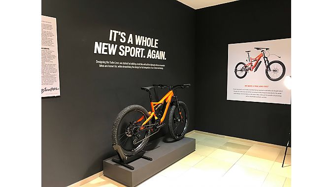 The second floor of the pop-up store highlights Specialized’s Turbo Levo e-MTB.