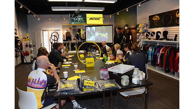 The first stop was Mavic's Yellow House (Le Maison Jaune) in Newbury Park, where the French wheel, shoe and soft goods manufacturer stages its West Coast neutral race and event support.
