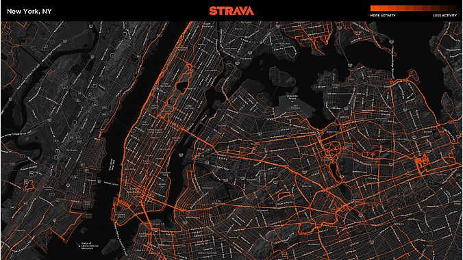 A Strava Metro map of New York City.