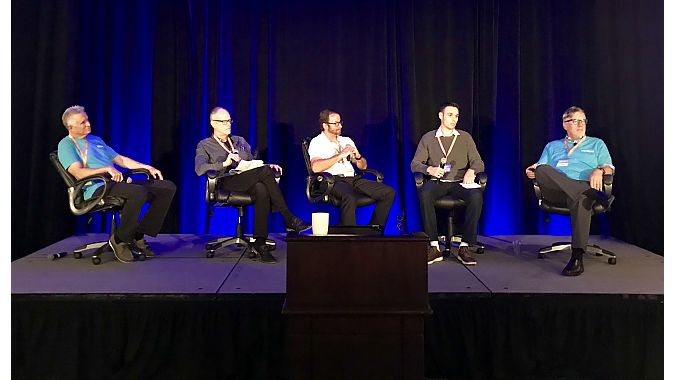 Pedego held an industry roundtable at its dealer meeting. Left to right: Pedego co-owner Terry Sherry, Bicycle Retailer contributing editor Doug McClellan, E-Bike Action magazine editor Tony Donaldson, Navigant Research's Ryan Citron and Pedego co-founder and CEO Don DiCostanzo.