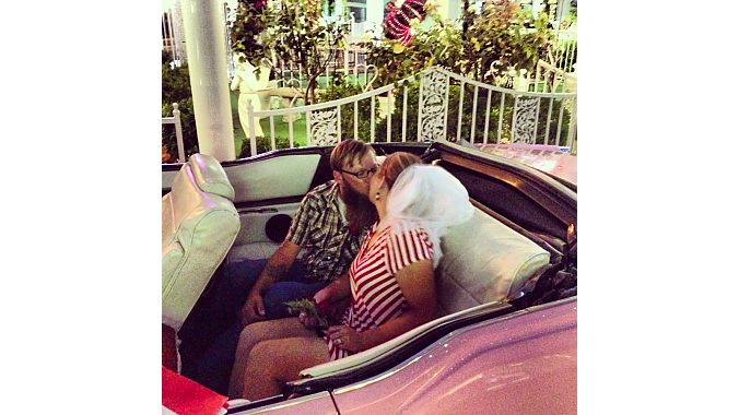 A pink Cadillac was the perfect vehicle for the drive-thru ceremony at Las Vegas' Little White Chapel.