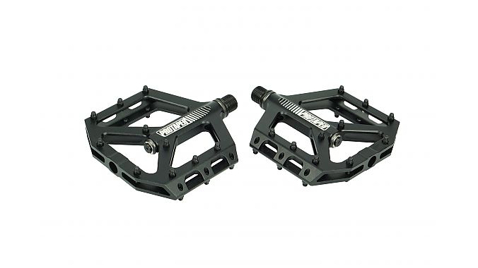 ProTaper EVO pedals ($119.99 MSRP) are CNC machined from 6061 aluminum and feature replaceable traction pins, a chromoly spindle and sealed bearings. Weight: 340 grams. 