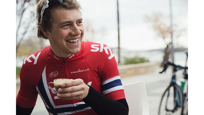 Team Sky's Edvald Boasson Hagen in his Team Sky Norwegian road champion's jersey.