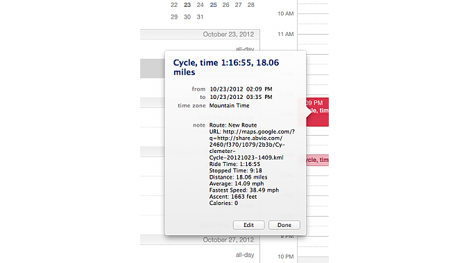 The app will automatically sync ride dat to your iCal to create a training journal there.