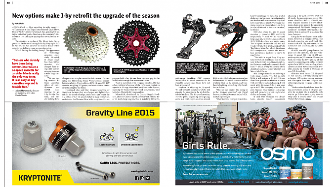 The May 1 issue also looks at new options for riders building a 1x10 mountain bike drivetrain.