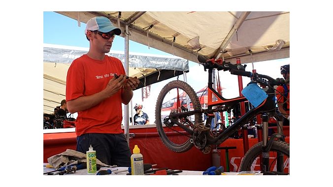 Will Funk of Rochester, New York, prepares some Specialized demo bikes.