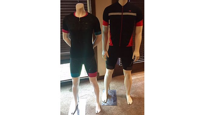 Sugoi showed its women's RS Training jersey and Evolution bib (left) and the men's Century jersey and bib.