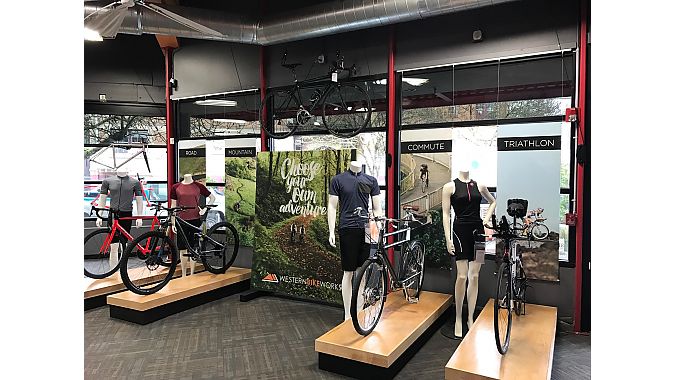 Retail designers at 3 Dots Design segmented Western Bikeworks’ bike selection to make it easier to shop.