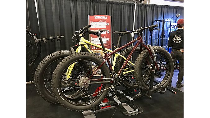 Yakima Racks had its fat-bike compatible tray system on display at Frostbike. The two-bike rack will be available soon at retail, selling for $579.