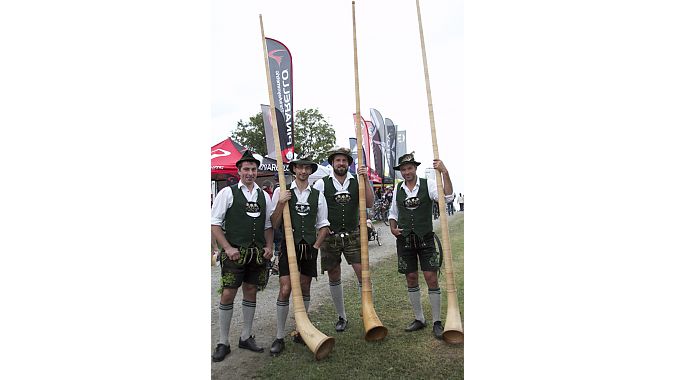 This alpenhorn band strolled the outdoor demo. Those must be tough instruments to travel with, is all we can say.