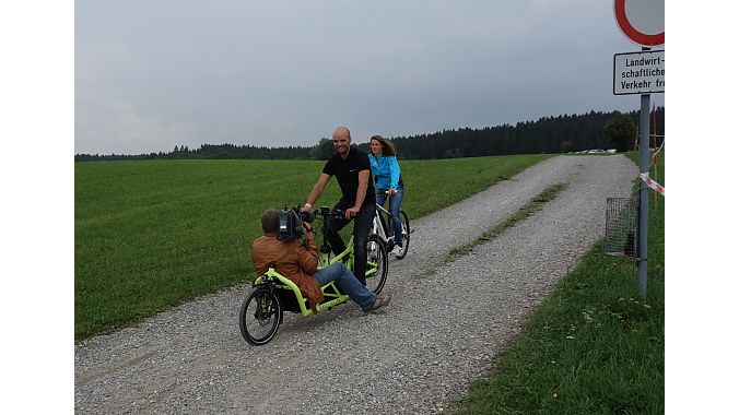 This film crew found the perfect bike to film a stand-up report. We never saw the results.