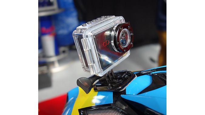 The CamOne helmet cam looks a lot like market leader GoPro's camera, but it has a few interesting features and a good price. Features include interchangeable lenses of 170-, 142-, and 96-degrees, full HD at 30 frames per second, manually adjustable focus, and a 1.5-inch display. Retail is 170 euros (about $220) complete with various mounts and attachments and a waterproof case.