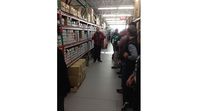 QBP took visitors on tours of its Wheel House production facility, which will put out some 80,000 wheels this year--ranging from $30 replacements to $2,000-plus customs. One can only imagine how many spokes are stocked on this wall alone.