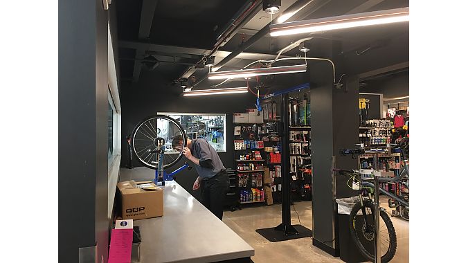 The bike tech area at Scheels' Colorado store.