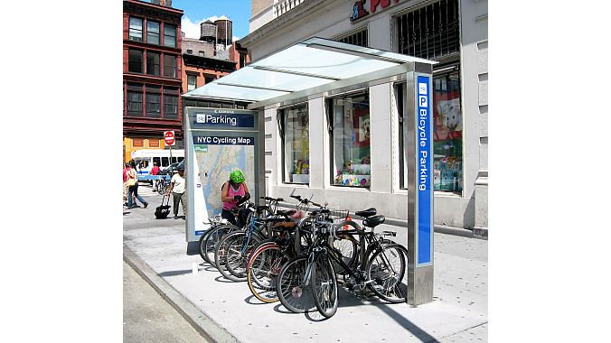 A Union Square bike parking shelter.