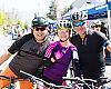 Hank Ku, owner of Giant Rowland Heights (left), poses with Giant CEO Tony Lo (right) before heading out on a demo ride. In the center is Giant Rowland Heights employee Carol Cheng. Photo by JPOV.