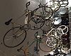 Samples from Hrach Gevrikyan’s 100-plus collection of vintage bikes adorn the ceiling at Velo Pasadena.
