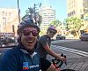 The ride down Hollywood Boulevard took PeopleForBikes’ Mitch Marrison and BRAIN features editor Val Vanderpool past the landmark Capitol Records building (background) in Hollywood.