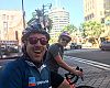 The ride down Hollywood Boulevard took PeopleForBikes’ Mitch Marrison and BRAIN features editor Val Vanderpool past the landmark Capitol Records building (background) in Hollywood.