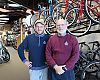 Fred Boykin (right) is retiring after 43 years in bike retail. Manager Brian Dunne (left) is acquiring Boykin’s shop, Bicycle South in Decatur, Georgia.