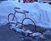 Frostybike: A rack in front of QBP headquarters greets attendees Saturday morning.