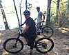 Bill Rudell (foreground) and Alex Sandella of CycloFest exhibitor G-Form take a lakeside break on the trail network at the U.S. National Whitewater Center.