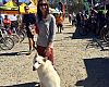 Beginner mountain biker Angela Greenwell traveled from Atlanta with her dog Beso to scope out Cyclofest and look at helmet options.