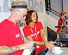 SRAM brought its staff's favorite espresso makers direct from Schweinfurt, Germany, the company's Euro' home. Michael Mangold opened the Viva Barista Espresso Club in Schweinfurt about six years ago. He said he expected to pull about 1,500 shots at Eurobike.