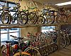 Some of the Hawkins family's bike collection in the lobby. Other bikes are scattered around the factory and hanging from its ceiling.