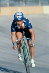 Paraskevin on a Bianchi in 1990 on the LA Olympic Velodrome. Paraskevin on a Bianchi.