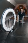Giraud working with a prototype wheel in the A2 tunnel. Giraud working with a prototype wheel in the A2 tunnel.