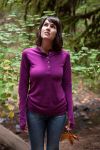 The Women's Bamboo Merino Henley in long sleeve Plum.