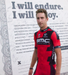 Team BMC's Taylor Phinney with the pact. 