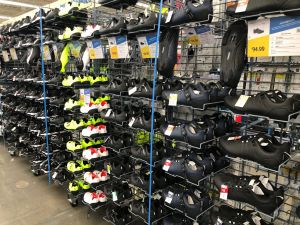 The Emeryville store features a wide selection of house-brand footwear for most sports, including cycling. 